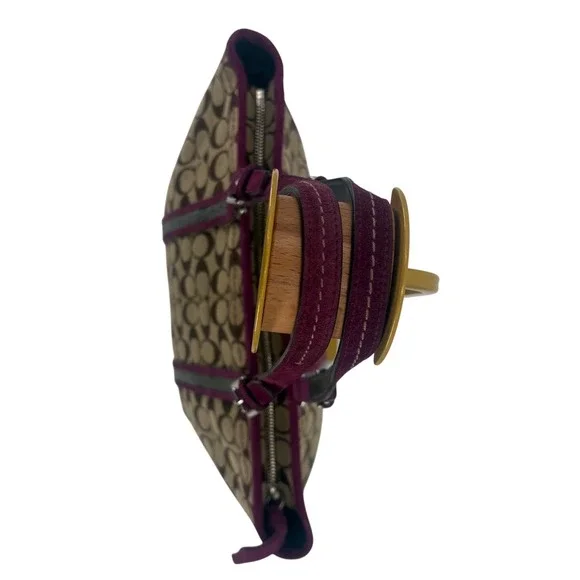 Coach Signature Canvas Tote Suede Trim Purple Interior Shoulder Bag - Picture 5 of 10